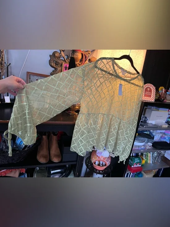 NWT Green Maeve Sheer Babydoll Layering Top - Picture 10 of 14